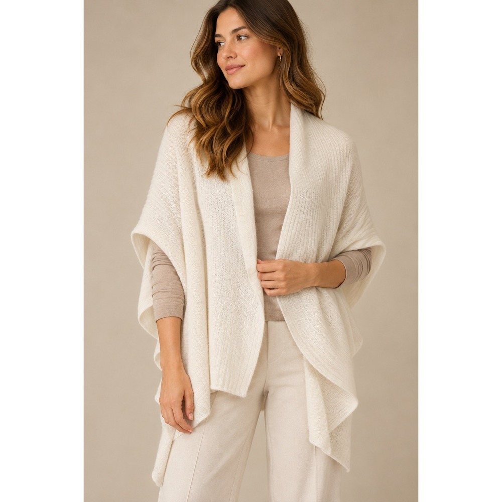 Ovcio White Cashmere Cardigan Wrap Open Front Lightweight Knit Shawl One Size